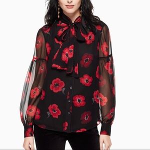 Kate Spade Poppy Silk Bow Blouse